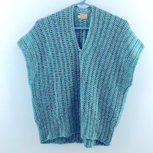 Turquoise Knitted V-Neck Sweater One Size Fits All